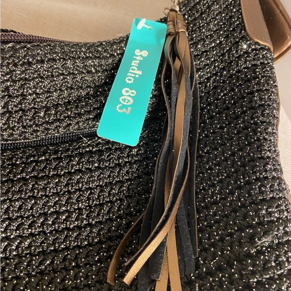 Studio 803 Black handbag crochet knit
metallic thread accent women’s purse Bag - Picture 3 of 14